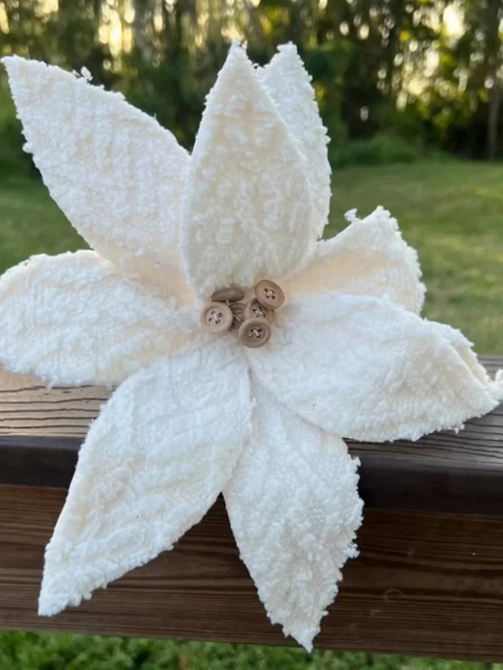 22 inch Winter Chalet White Poinsettia with Buttons Christmas Tree Accent Decor